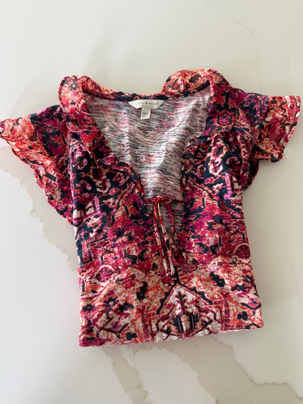 Lucky Brand Pink and Red Abstract Printed Top